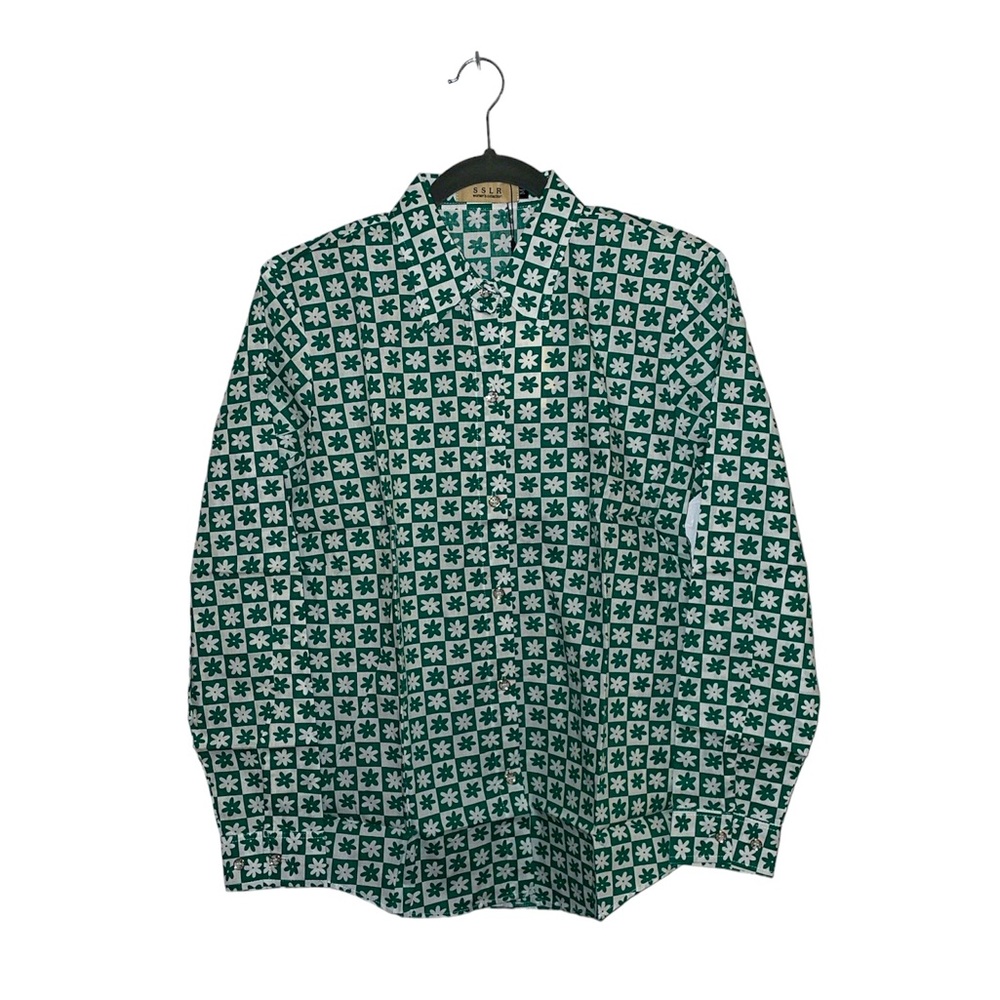 SSLR Women’s Collection Green and White Daisy Squares Medium NWT